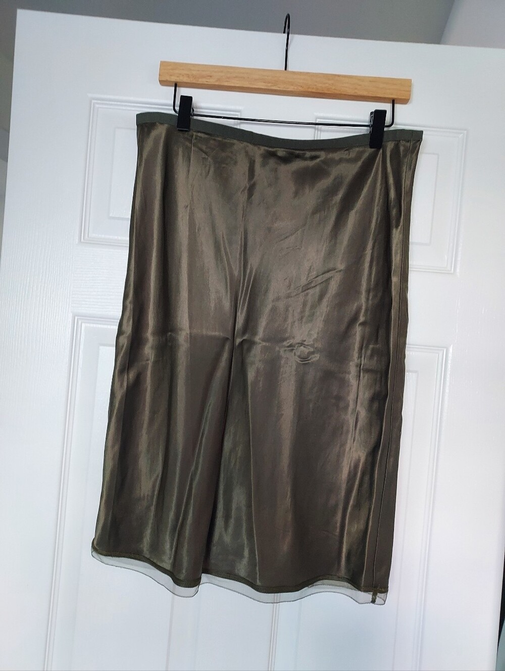 J. Crew Olive Green Satin Slip Skirt NWT
